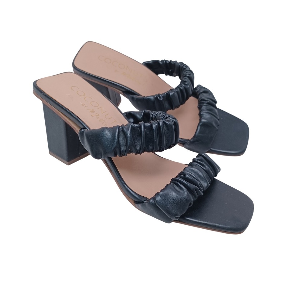 Coconuts by Matisse Black Ruched Double Strap Square Toe Block Heel Mules 9 M